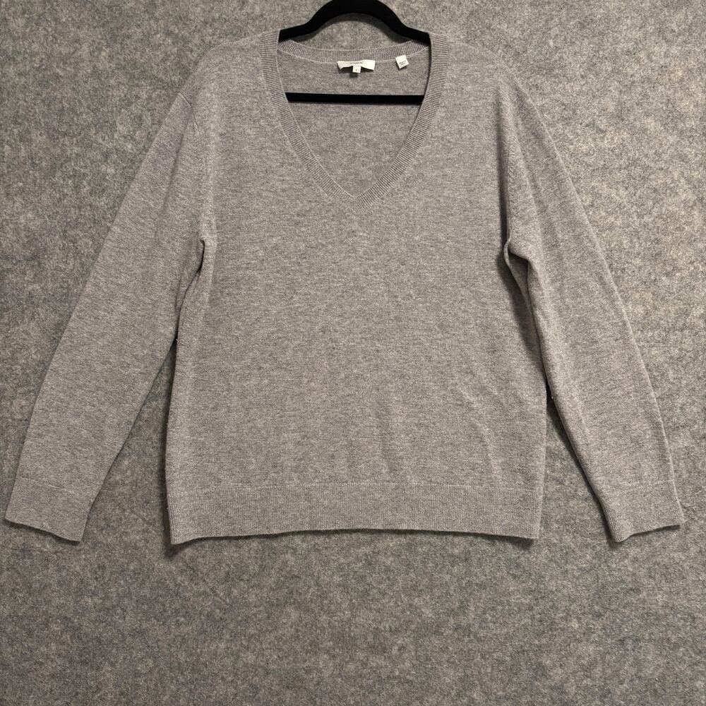 Vince Light Gray V-Neck Sweater, Lightweight 100% Cashmere, Large